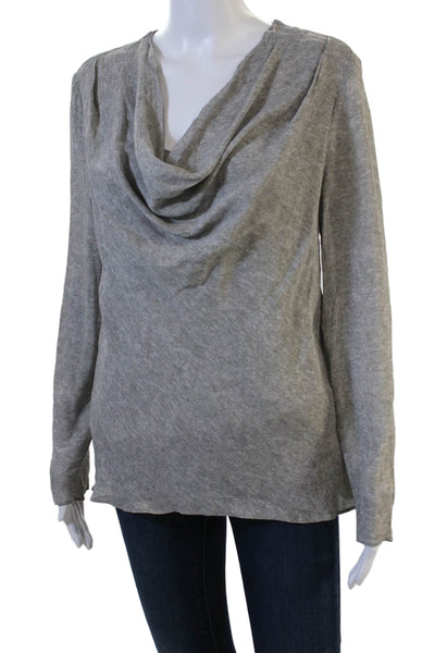 LaPointe Womens Gray Designer Solid Viscose Long Sleeve Blouse Size 6