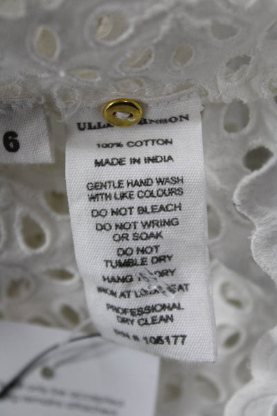Ulla Johnson Women Bohemian Floral High Neck Cotton Blouse 3/4 Sleeve Size 6