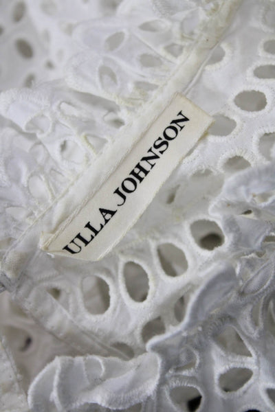 Ulla Johnson Women Bohemian Floral High Neck Cotton Blouse 3/4 Sleeve Size 6