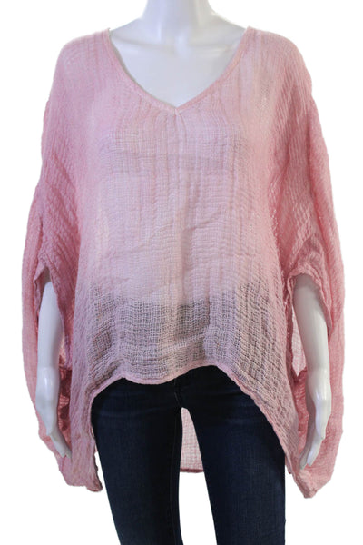 Sunday Tropez Womens Tunic Pink V-Neck Short Sleeve Size S