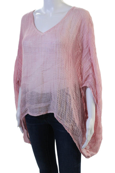 Sunday Tropez Womens Tunic Pink V-Neck Short Sleeve Size S