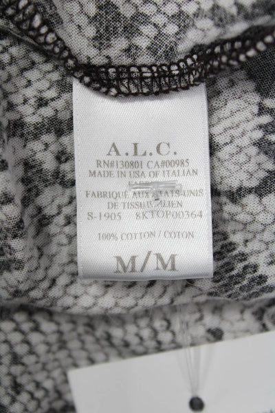 A.L.C. Women Black Animal Print Cotton Round Neck Short Sleeve Blouse Size M