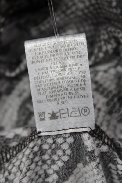 A.L.C. Women Black Animal Print Cotton Round Neck Short Sleeve Blouse Size M