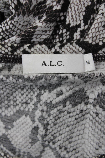 A.L.C. Women Black Animal Print Cotton Round Neck Short Sleeve Blouse Size M