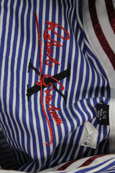 Robert Graham Men Blue Striped Cotton Point Spread Button-Up Shirt Size L