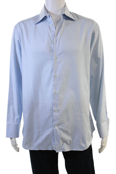 Armani Collezioni Men Light Blue Cotton Dress Shirt Point Spread Size 16.5