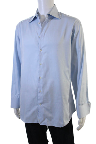 Armani Collezioni Men Light Blue Cotton Dress Shirt Point Spread Size 16.5