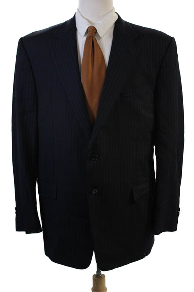 Hickey Freeman Men Dark Blue Striped Worsted Wool Suit Jacket Size 44