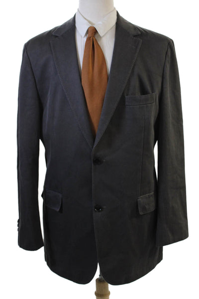 Boss Hugo Boss Men Dark Gray 100% Cotton Collared Solid Button Blazer Size 42