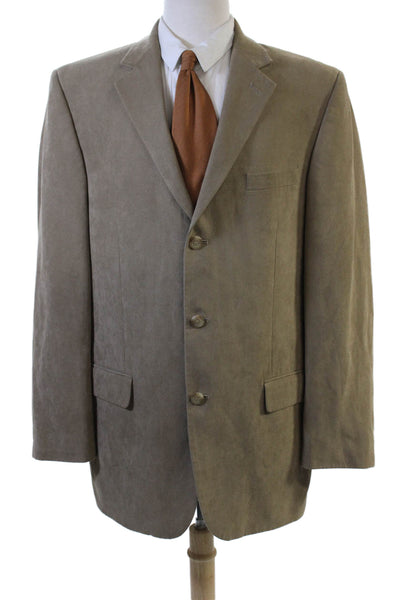 Andrew Fezza Mens Beige Suede Polyester Blazer Button Collared Size 42