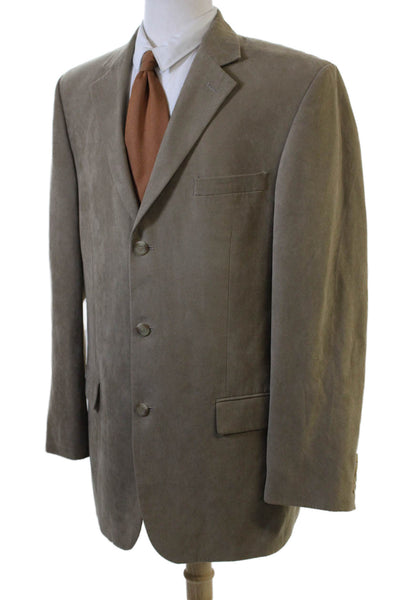 Andrew Fezza Mens Beige Suede Polyester Blazer Button Collared Size 42