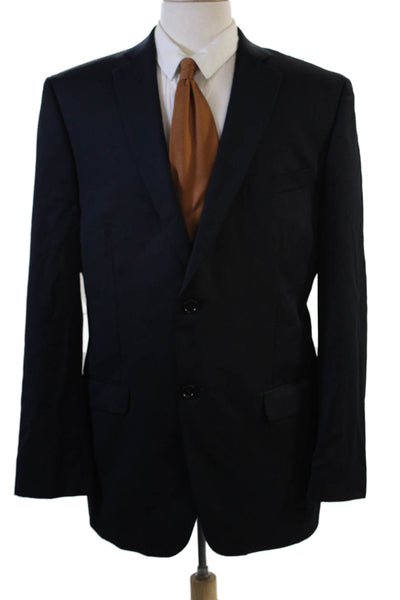 DKNY Mens Dark Blue 100% Wool Solid Suit Jacket Button Size 44