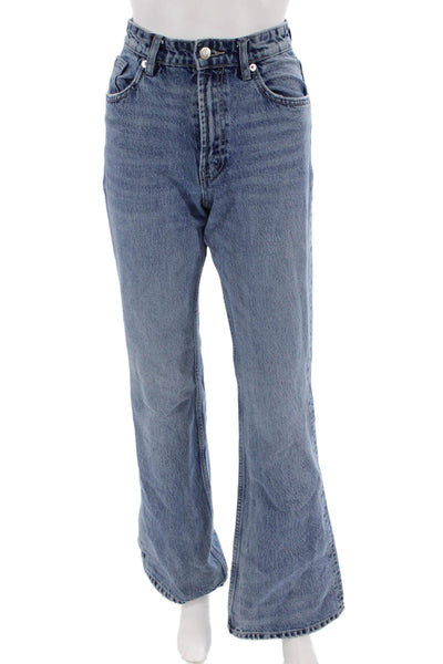 Zara Women Bootcut Flared Jeans Blue High Rise 33in Inseam Size 0
