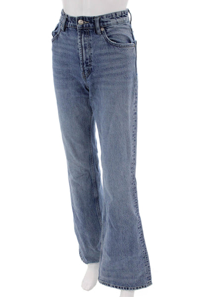 Zara Women Bootcut Flared Jeans Blue High Rise 33in Inseam Size 0