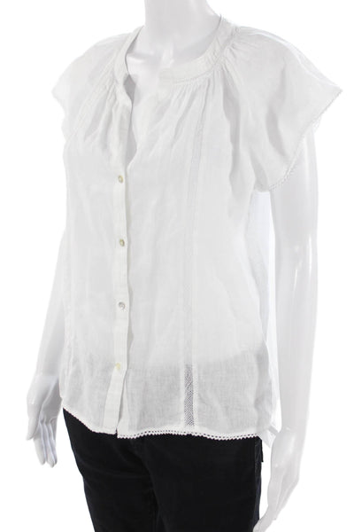 Rails Women Bohemian White Linen Blend Button-Up Blouse Short Sleeve Size S
