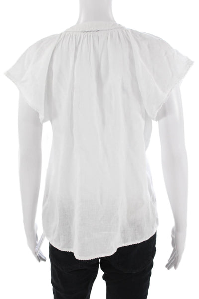 Rails Women Bohemian White Linen Blend Button-Up Blouse Short Sleeve Size S