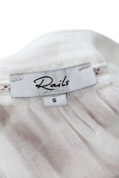 Rails Women Bohemian White Linen Blend Button-Up Blouse Short Sleeve Size S