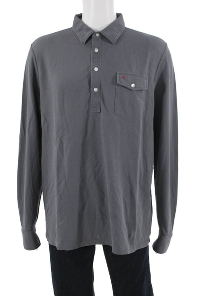 Criquet Mens Cotton Collar Long Sleeve Polo Shirt Dark Gray Size XL