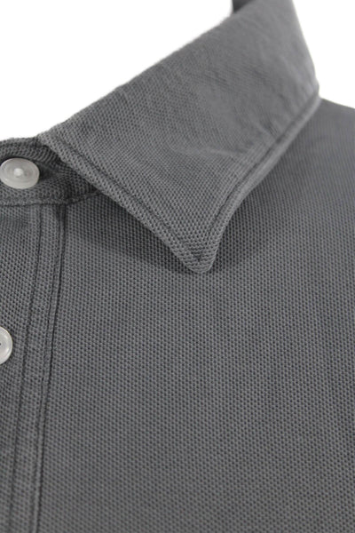 Criquet Mens Cotton Collar Long Sleeve Polo Shirt Dark Gray Size XL