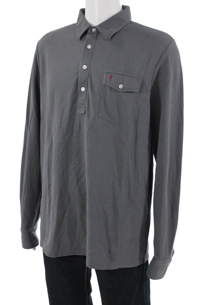 Criquet Mens Cotton Collar Long Sleeve Polo Shirt Dark Gray Size XL