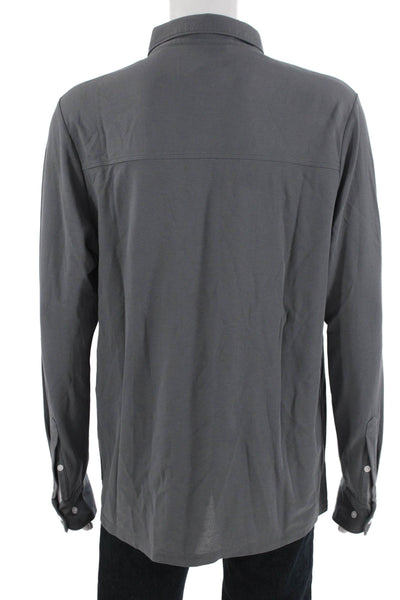 Criquet Mens Cotton Collar Long Sleeve Polo Shirt Dark Gray Size XL