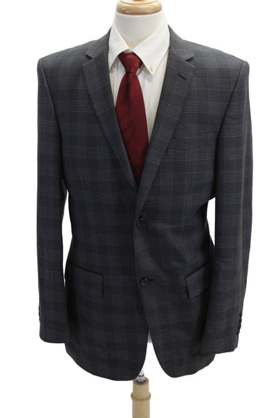 Angelo Rossi Men Dark Gray Plaid Suit Jacket Button Closure Collared Size 40