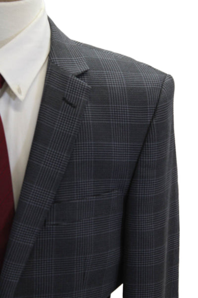 Angelo Rossi Men Dark Gray Plaid Suit Jacket Button Closure Collared Size 40