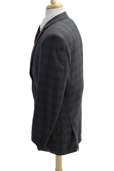 Angelo Rossi Men Dark Gray Plaid Suit Jacket Button Closure Collared Size 40