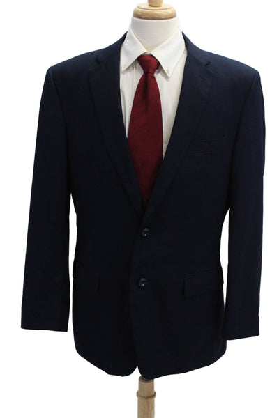 Bespoke Mens Dark Blue Solid Button Blazer Big & Tall Polyester Viscose Size 44