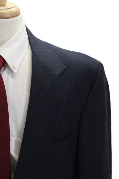 Palm Beach Men Dark Blue Striped Suit Jacket 65%Poly/35%Visc Size 46