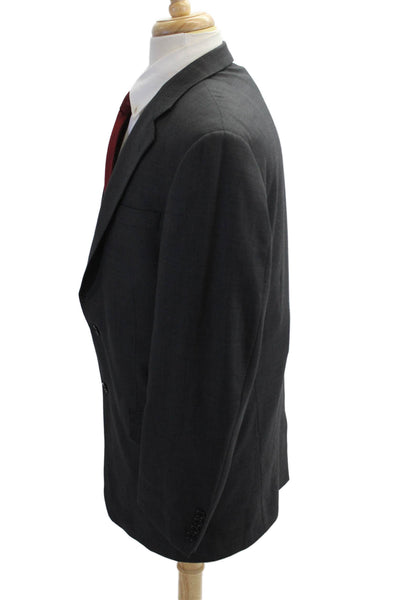 Hickey Freeman Mens Suit Jacket Dark Gray 100% Wool Button Solid Size 42