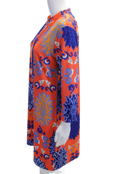 Gretchen Scott Women Paisley Shift Dress Blue 3/4 Sleeve Mock Neck Midi Size S