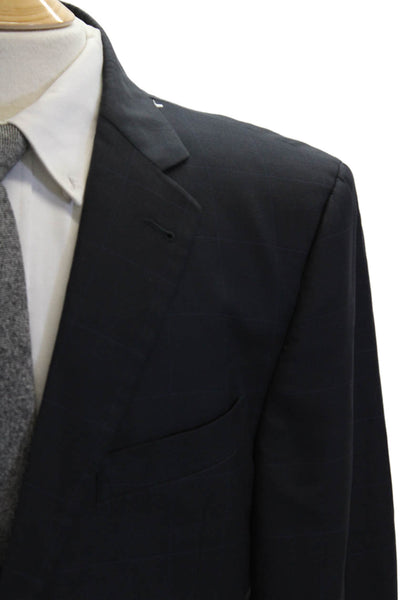Joseph Abboud Men Dark Blue Check Suit Jacket Collared Button Classic Size 44