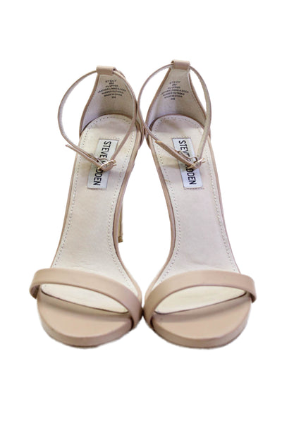 Steve Madden Womens Leather Ankle Strap Sandal Heels Beige Size 8 Medium