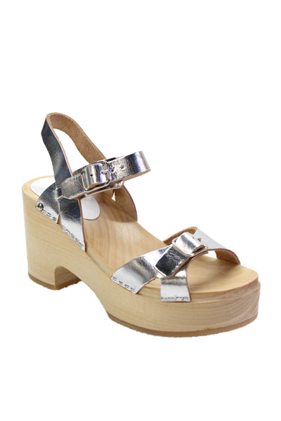 Youyou Womens Leather Yris Slingbacks Sandal Heels Silver Size 38 8