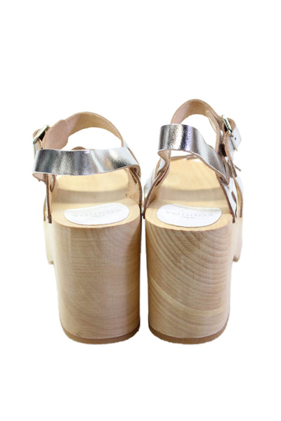 Youyou Womens Leather Yris Slingbacks Sandal Heels Silver Size 38 8