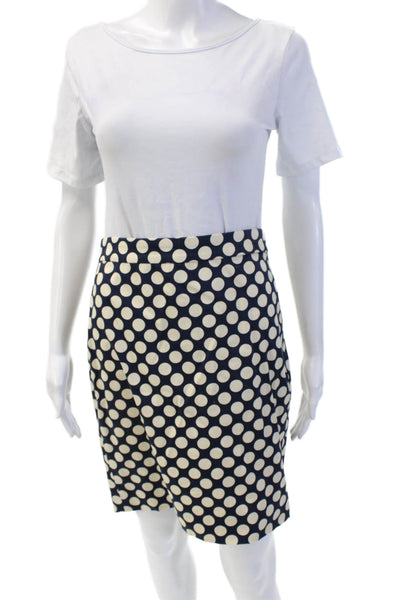 J Crew Womens Straight Pencil Skirt Dark Blue Polka Dot Midi Size 0