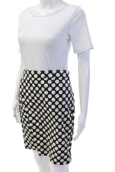 J Crew Womens Straight Pencil Skirt Dark Blue Polka Dot Midi Size 0