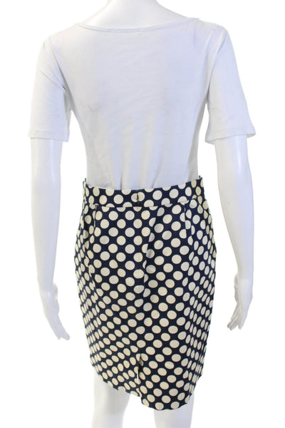 J Crew Womens Straight Pencil Skirt Dark Blue Polka Dot Midi Size 0