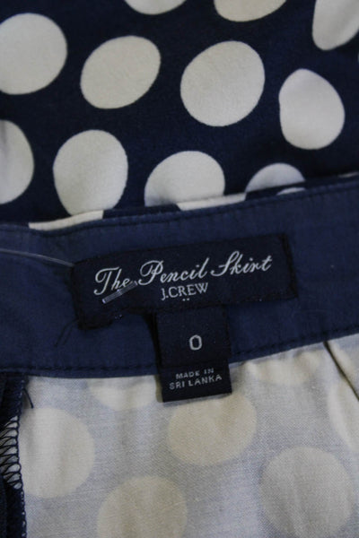 J Crew Womens Straight Pencil Skirt Dark Blue Polka Dot Midi Size 0