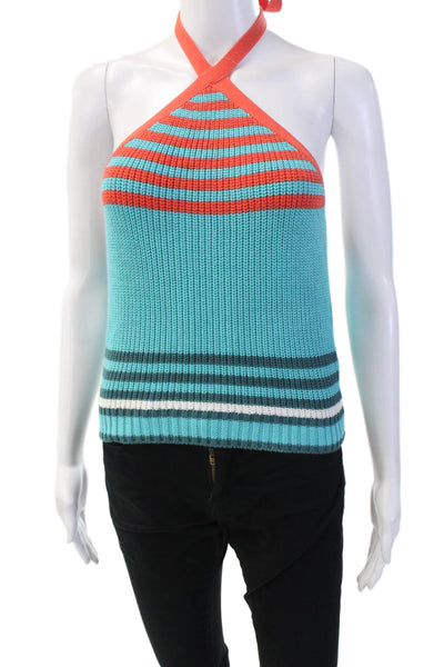 Zara Women Light Blue Striped Tank Beach Size S
