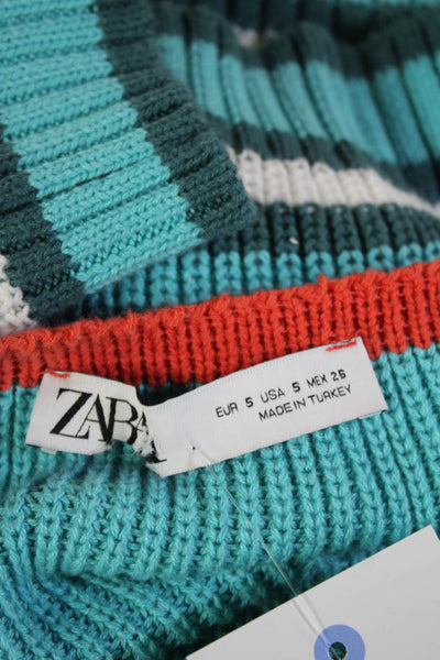 Zara Women Light Blue Striped Tank Beach Size S