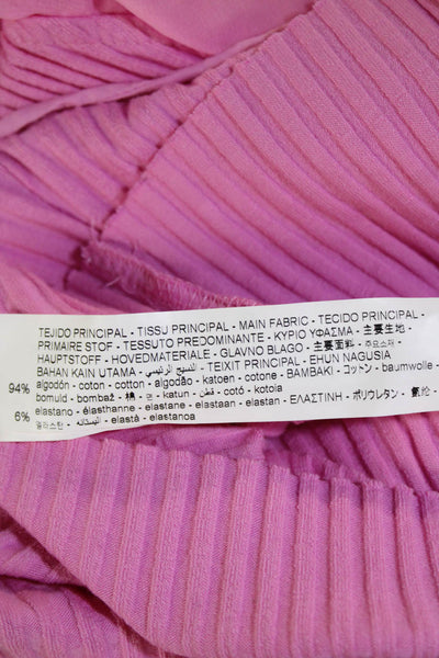 Zara Women Cropped Pink Cotton V-Neck Short Sleeve Blouse Size S