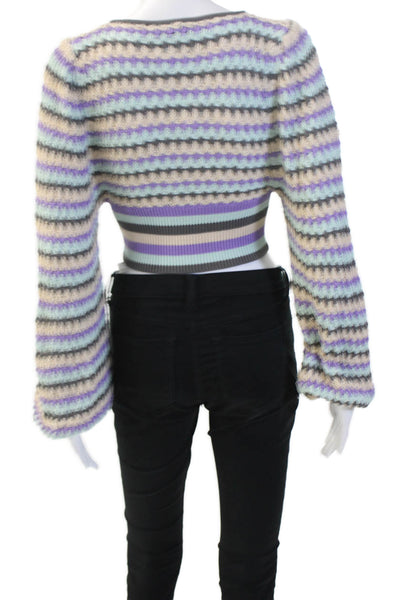 Zara Unisex Beige Striped V-Neck Pullover Sweater Long Sleeve Size S