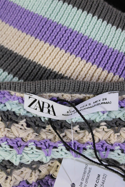 Zara Unisex Beige Striped V-Neck Pullover Sweater Long Sleeve Size S