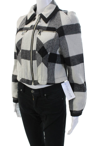 Espirit Women Bomber Jacket Black Plaid Wool Blend Collared Size S