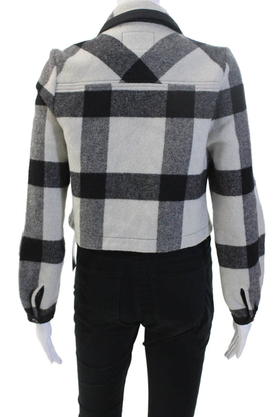 Espirit Women Bomber Jacket Black Plaid Wool Blend Collared Size S