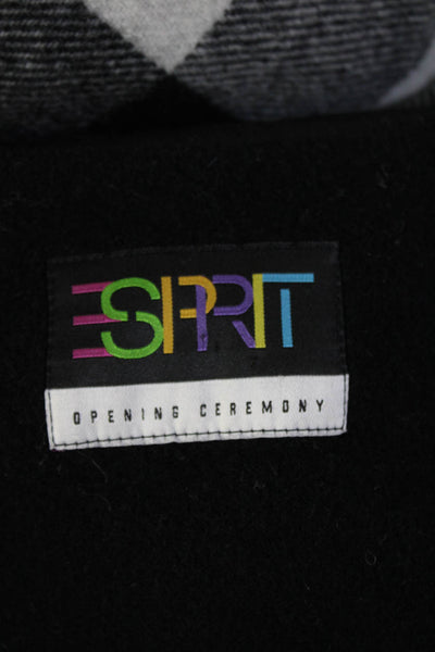 Espirit Women Bomber Jacket Black Plaid Wool Blend Collared Size S