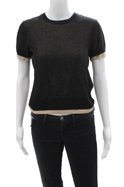 Vince Women Basic Black Crew Neck T-Shirt Short Sleeve Cotton Petites Size S