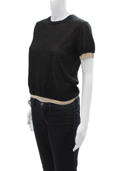 Vince Women Basic Black Crew Neck T-Shirt Short Sleeve Cotton Petites Size S